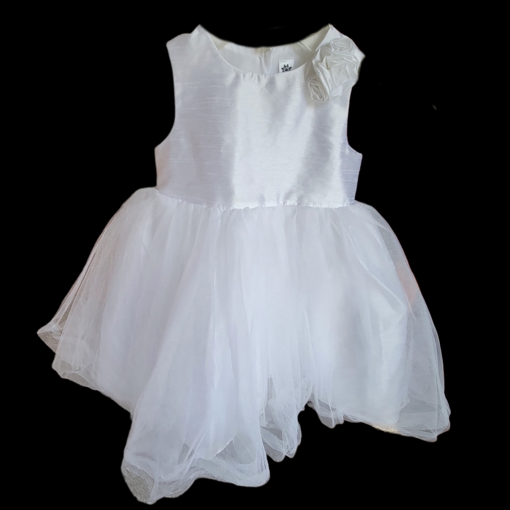 White Cherokee Formal Dress with Tulle & Floral Detail, Size 24 Months